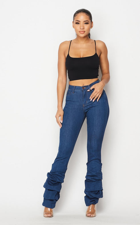 Scrunch Bottom Bootcut Jeans - Medium Denim - SohoGirl.com
